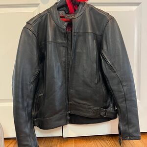 Z1R Men’s Black Leather Motorcycle Jacket with removable liner - Large